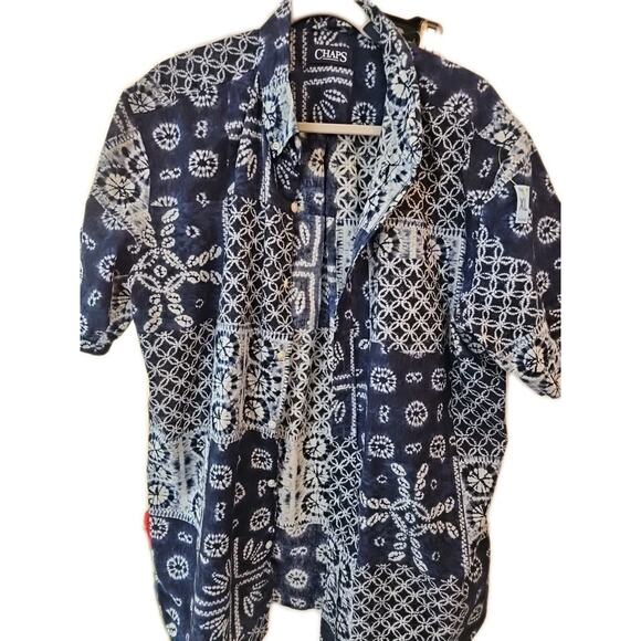 VINTAGE CHAPS PATCHWORK BANDANA Men's SHIRT Size XL Blue 90s - Picture 1 of 4